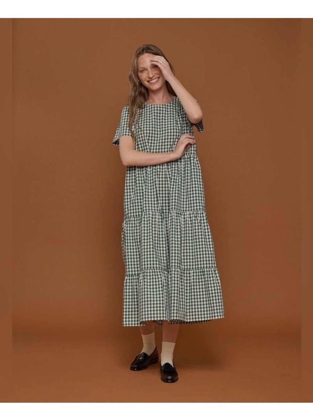 Tradlands Green Gingham Tiered Maxi Dress